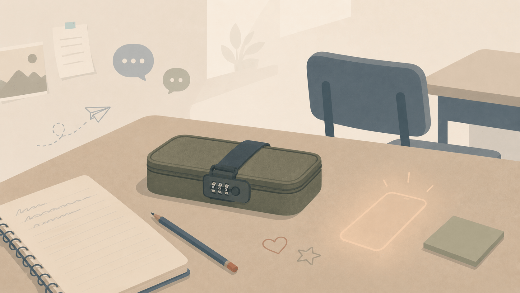 Quiet study desk with locked phone